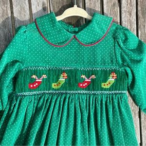 6 Rare Editions Smocked & Embroidered Velvet Christmas Dress in Micro Corduroy